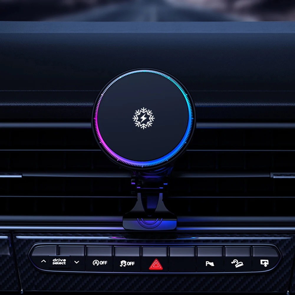 15W Magnetic Fast Charger 360° Rotation Wireless Charging Phone Cooler Air Vent Car Phone Holder Cooling Mount Car Accessories thumbnail 4