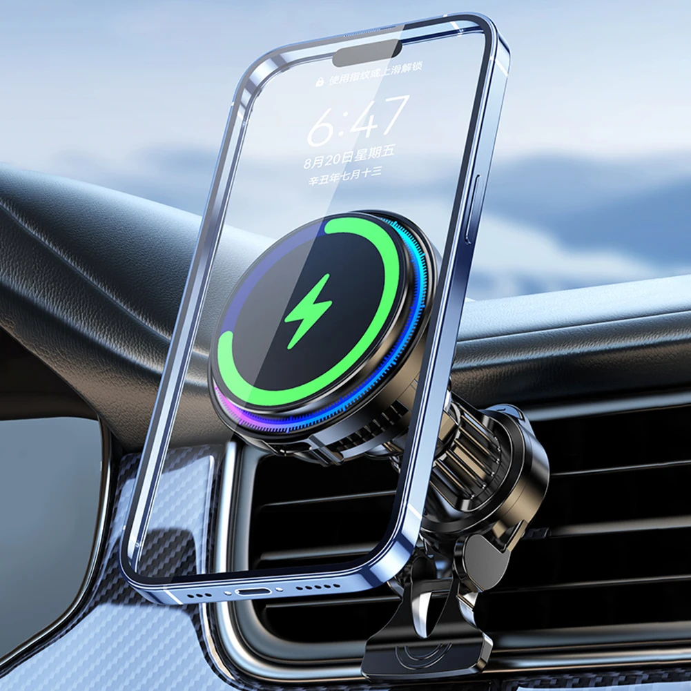 15W Magnetic Fast Charger 360° Rotation Wireless Charging Phone Cooler Air Vent Car Phone Holder Cooling Mount Car Accessories thumbnail 2