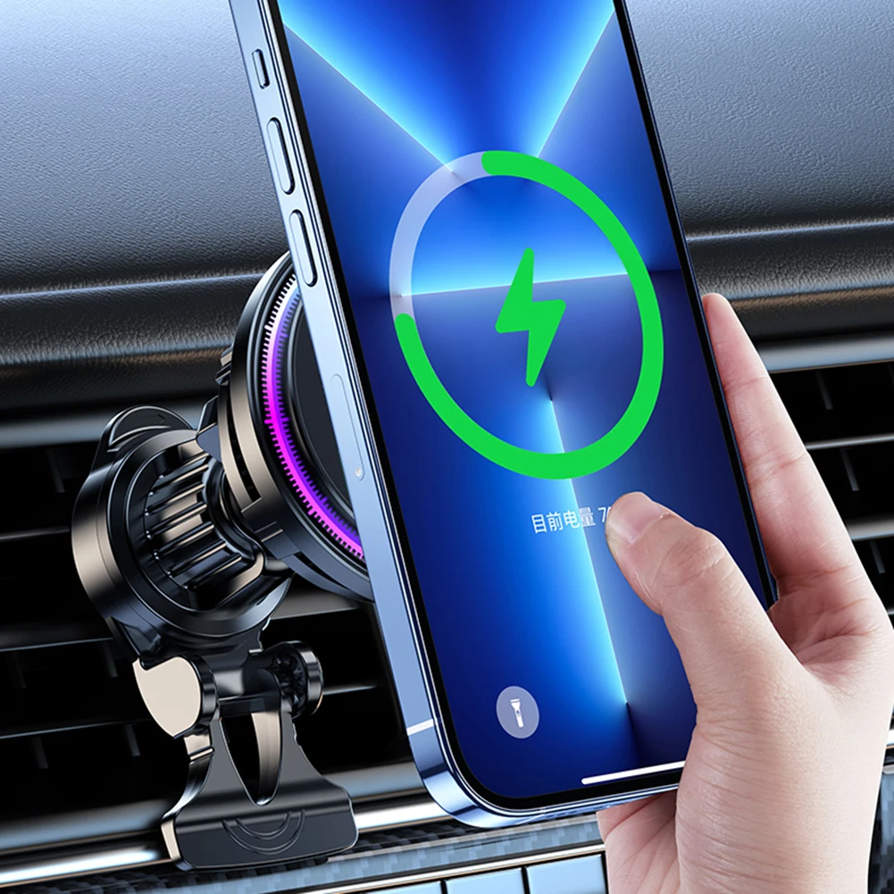 15W Magnetic Fast Charger 360° Rotation Wireless Charging Phone Cooler Air Vent Car Phone Holder Cooling Mount Car Accessories thumbnail 3