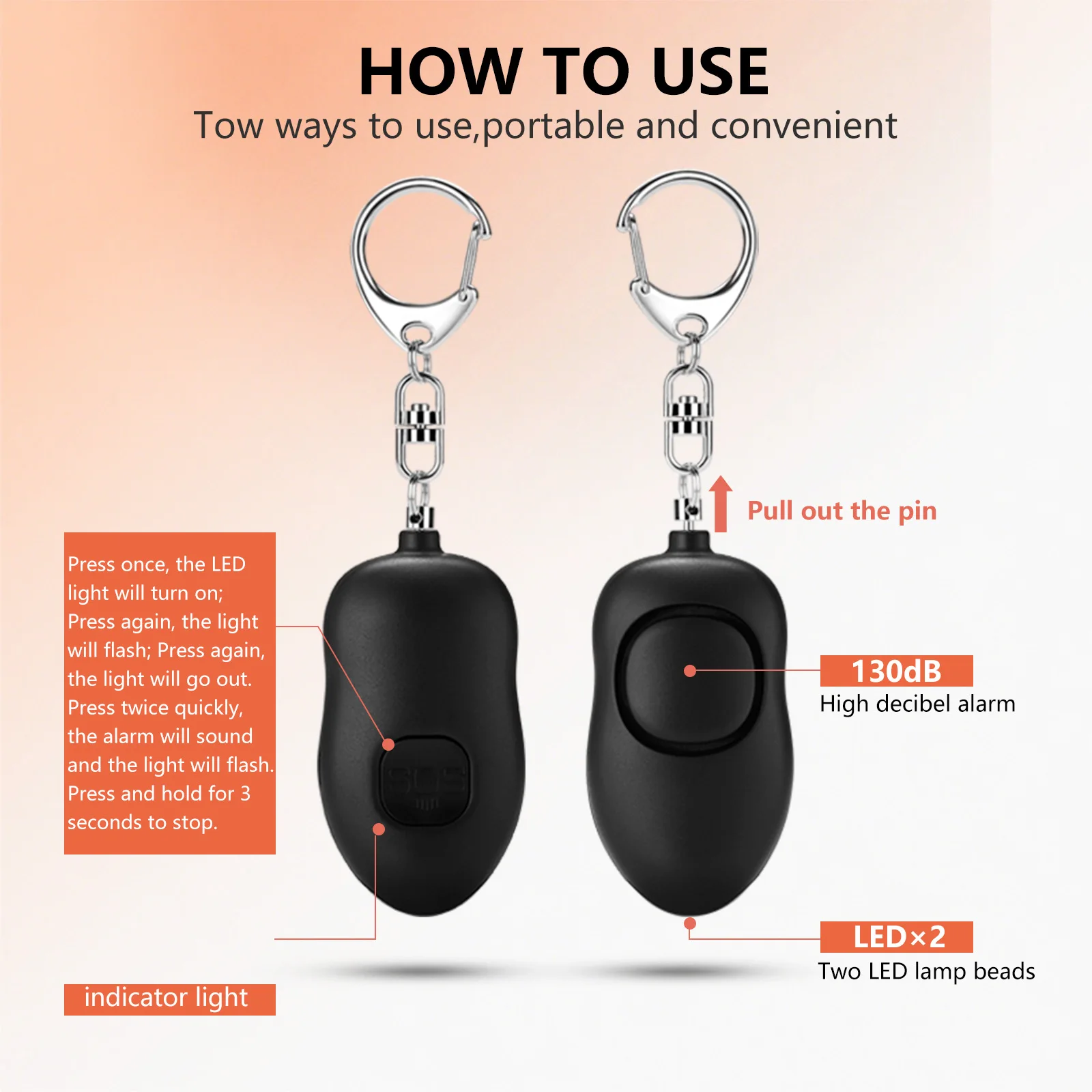 Rechargeable Personal Alarm 130DB  Alarm Personal Safety Alarm Rechargeable  Led Light For Women  Elderly  Personal Alarm Keycha thumbnail 6