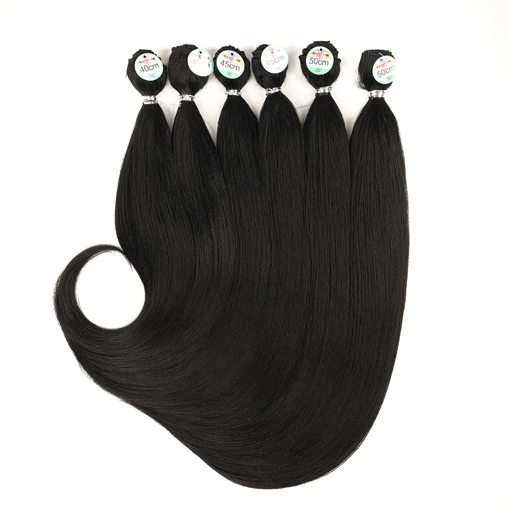 Synthetic Straight Hair Tail Curl Black 16 18 20‘’ 6 Bundles With Closure High Temperature Fiber Weave Hair Extensions For Women thumbnail 5