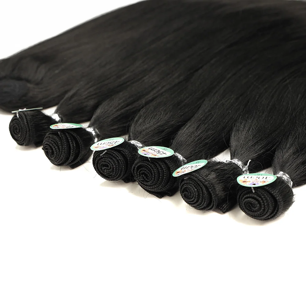 Synthetic Straight Hair Tail Curl Black 16 18 20‘’ 6 Bundles With Closure High Temperature Fiber Weave Hair Extensions For Women thumbnail 3
