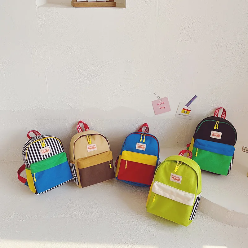 New Color Block Kids Backpack Lightweight Kindergarten School Bag for Boys Girls Travel Outdoor Leisure