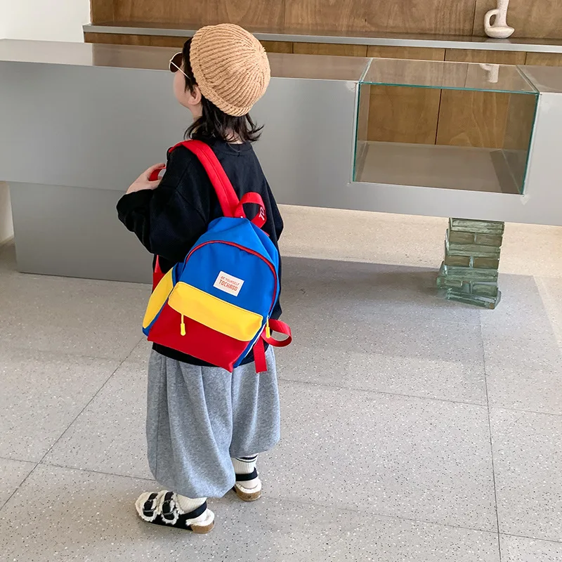 New Color Block Kids Backpack Lightweight Kindergarten School Bag for Boys Girls Travel Outdoor Leisure thumbnail 4