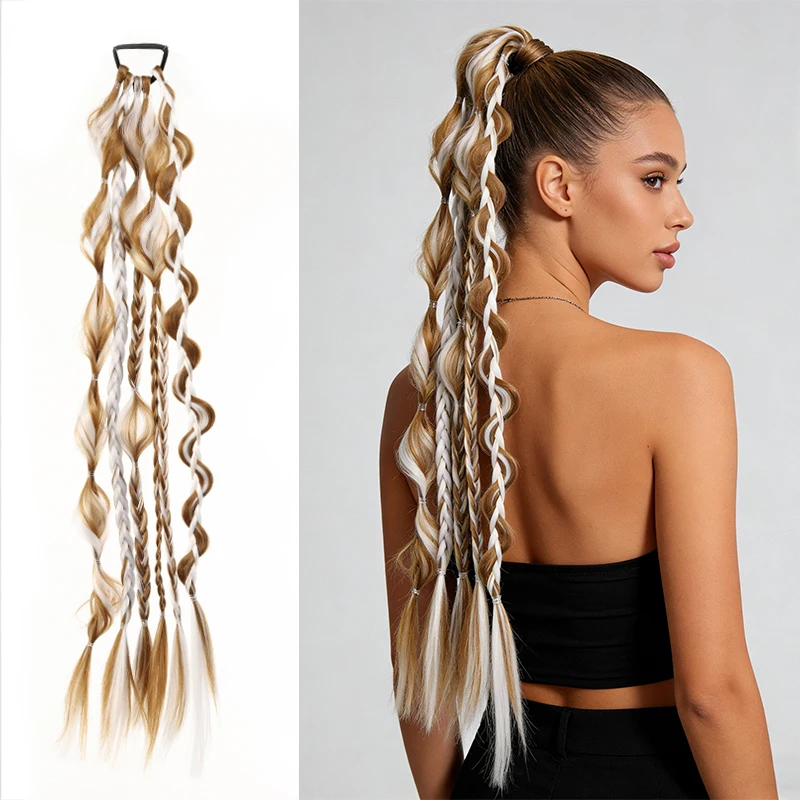 Wig Braid Lantern Bubble Fried Dough Twists Braid Ponytail Female Dummy Hair Twist Boxing Braid Wig Ponytail