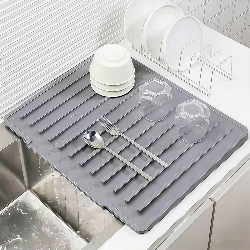 Kitchen Silicone Drain Mat Slope Design Drain Quickly Mat Dish Drying Mat Thickening Anti-hot Pan Mat Kitchen Storage Accessory thumbnail 2