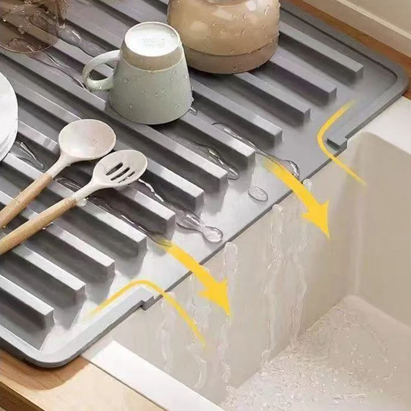 Kitchen Silicone Drain Mat Slope Design Drain Quickly Mat Dish Drying Mat Thickening Anti-hot Pan Mat Kitchen Storage Accessory thumbnail 3