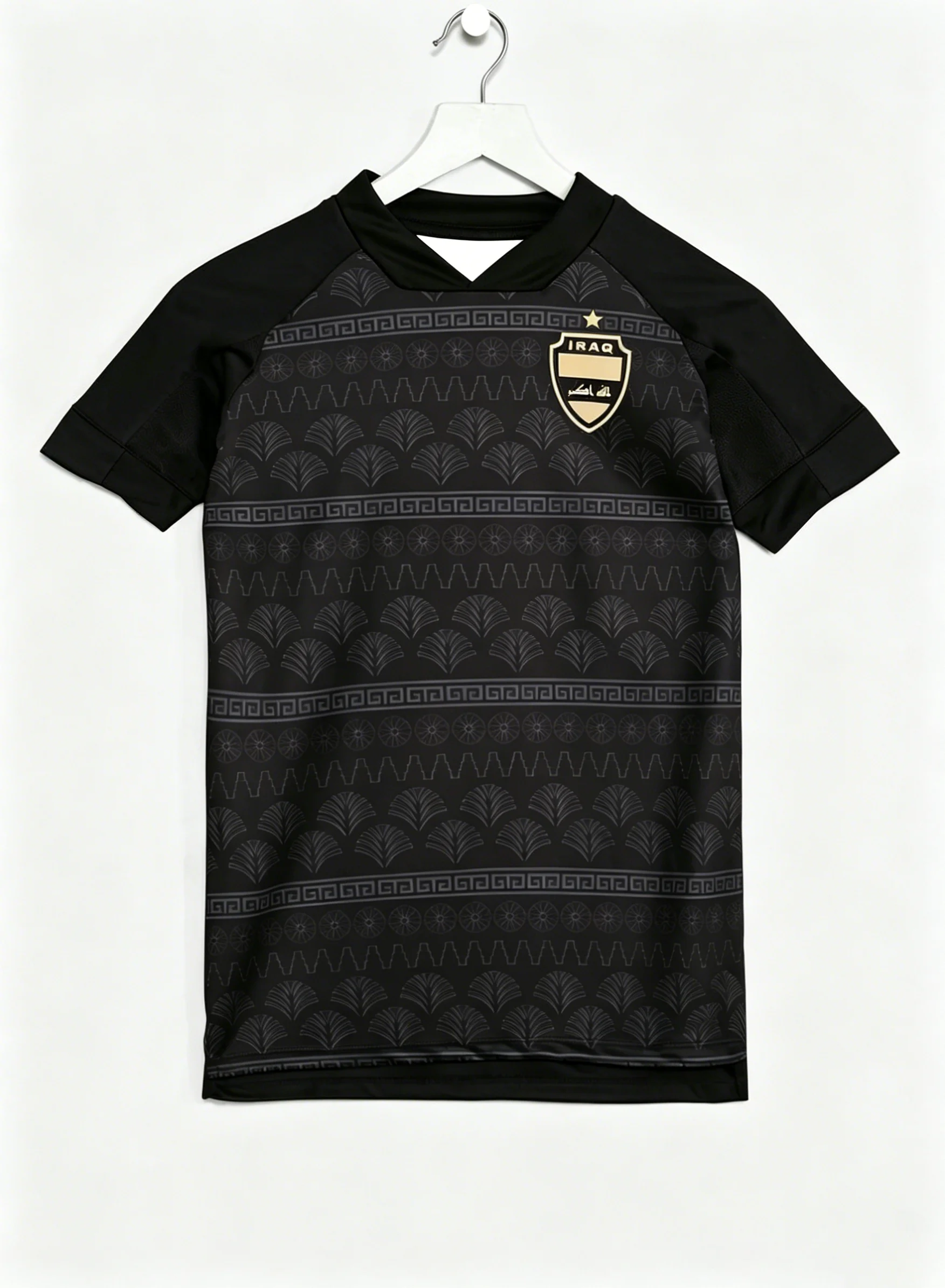 Iraq Style Black Special Edition Soccer Jersey Traditional Pattern Breathable Football Top for Fans, Daily Wear & Match Training