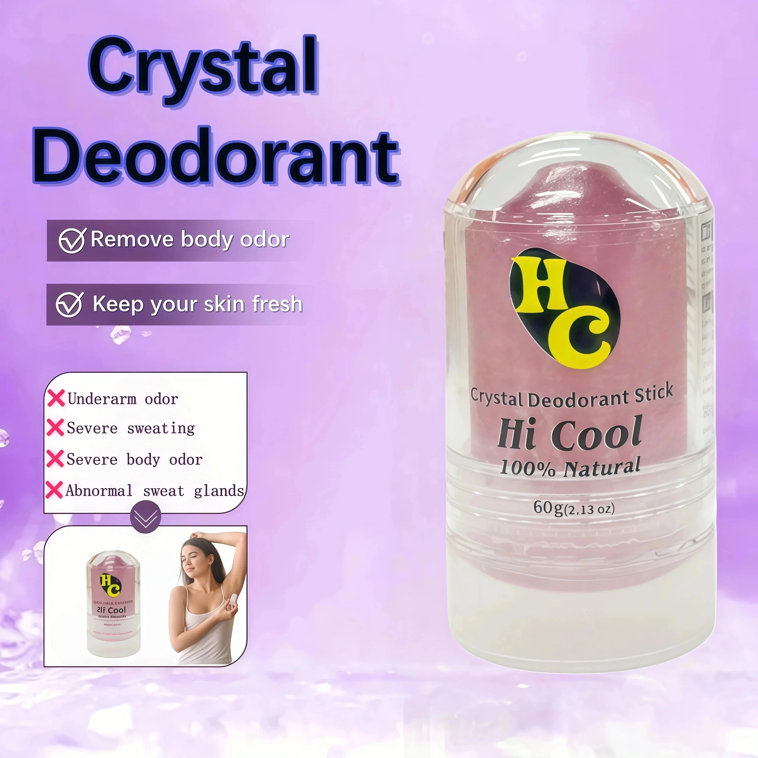2pcs/set 60g Unscented Natural Alum Crystal Deodorant Stick for Women & Men – Potassium Alum Stone for Odor Control Rock Design thumbnail 6