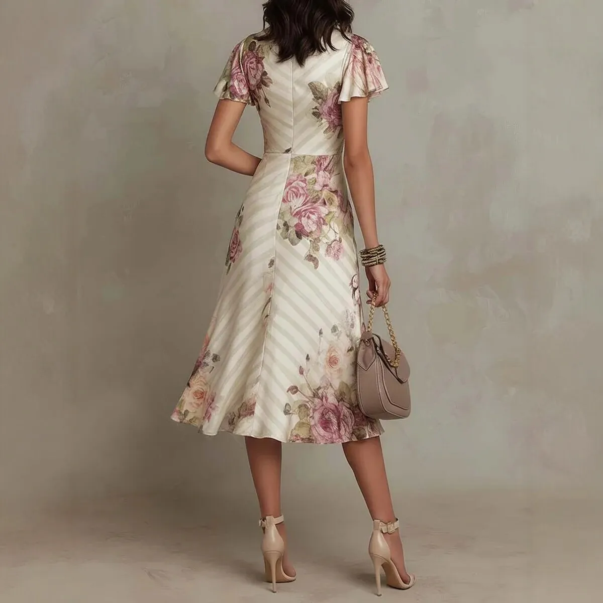 2026 Spring Summer Women's Floral Print V-Neck Ruffle Waist A-Line Dress Evening Gown Party Outfit Clothing thumbnail 2