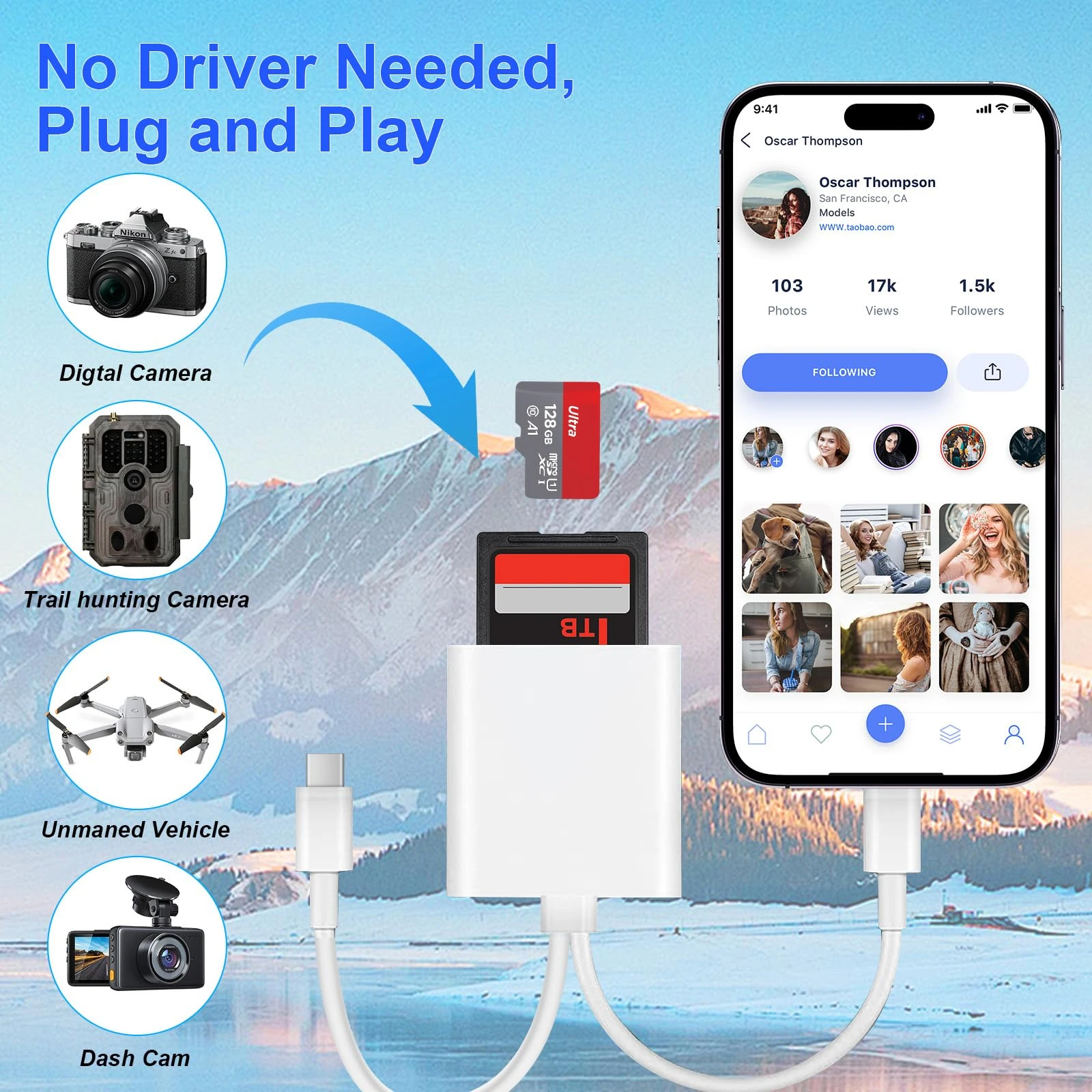SD Memory Card Reader for iPhone USB C/Lightning Dual Interface Digital Camera Adapter to MacBook/USBC Laptop for SD/TF/Sim Card thumbnail 5