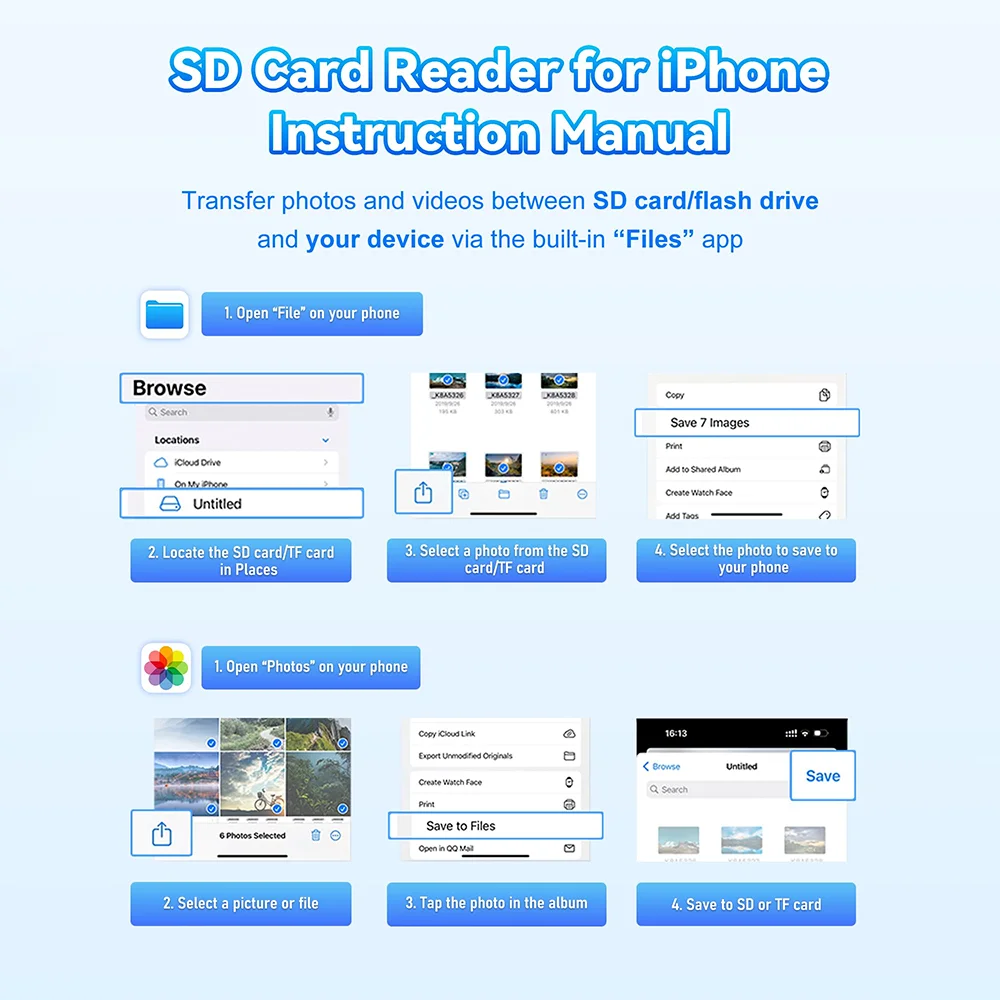 SD Memory Card Reader for iPhone USB C/Lightning Dual Interface Digital Camera Adapter to MacBook/USBC Laptop for SD/TF/Sim Card thumbnail 4