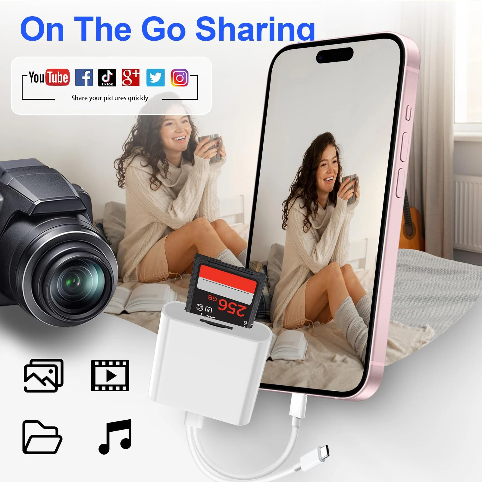 SD Memory Card Reader for iPhone USB C/Lightning Dual Interface Digital Camera Adapter to MacBook/USBC Laptop for SD/TF/Sim Card thumbnail 6