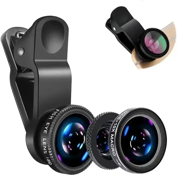 3in1 Fisheye Wide Angle Micro Camera Lens for iPhone Xiaomi Redmi 3in1 Zoom Fish Eye Len on Smartphone Lenses with Phone Clip thumbnail 5