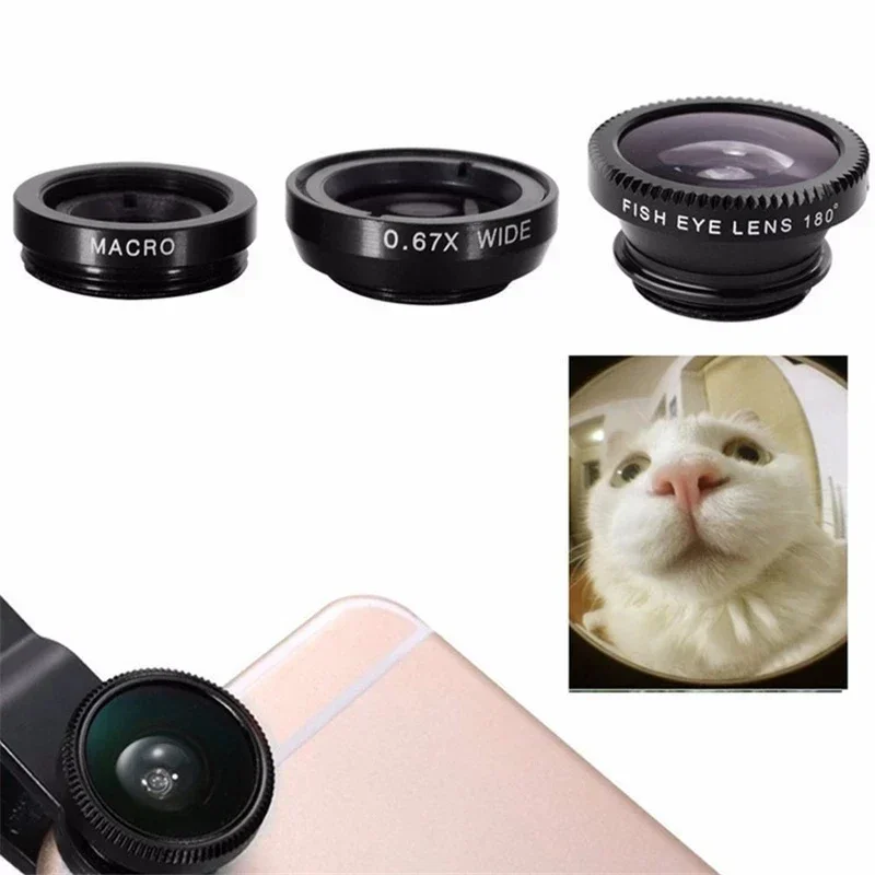 3in1 Fisheye Wide Angle Micro Camera Lens for iPhone Xiaomi Redmi 3in1 Zoom Fish Eye Len on Smartphone Lenses with Phone Clip thumbnail 4
