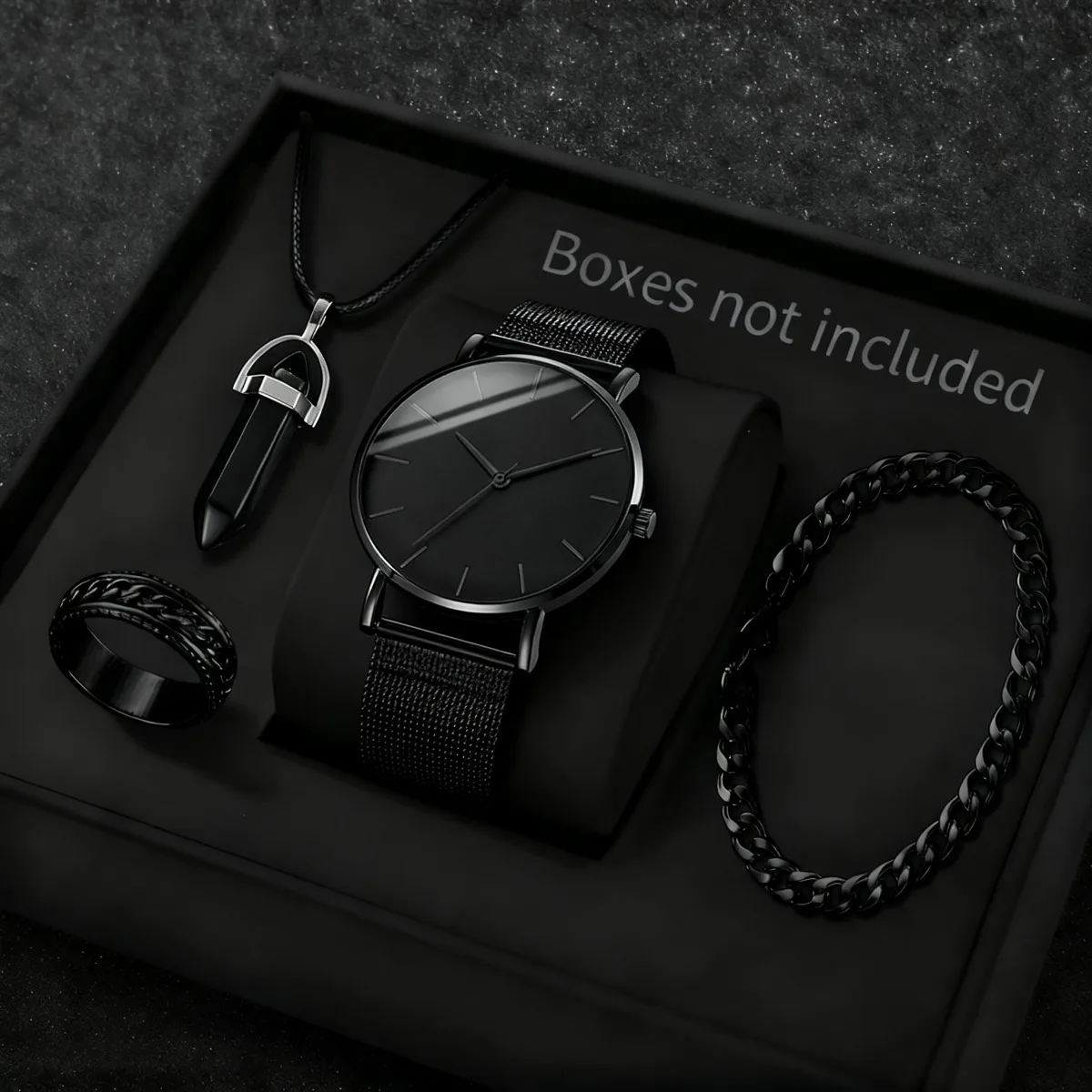 4PCS Fashion Men Business Watches Jewelry Set Simple Dial Quartz Wristwatch for Man Clock Reloj Hombre（Without Box）