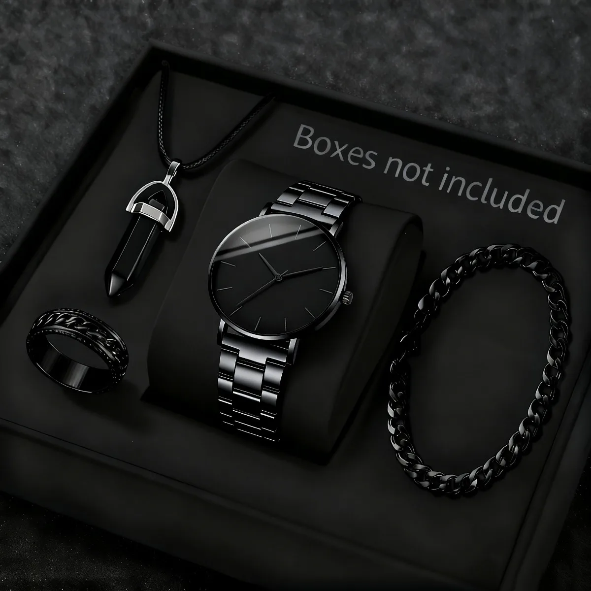 4PCS Fashion Men Business Watches Jewelry Set Simple Dial Quartz Wristwatch for Man Clock Reloj Hombre（Without Box） thumbnail 2