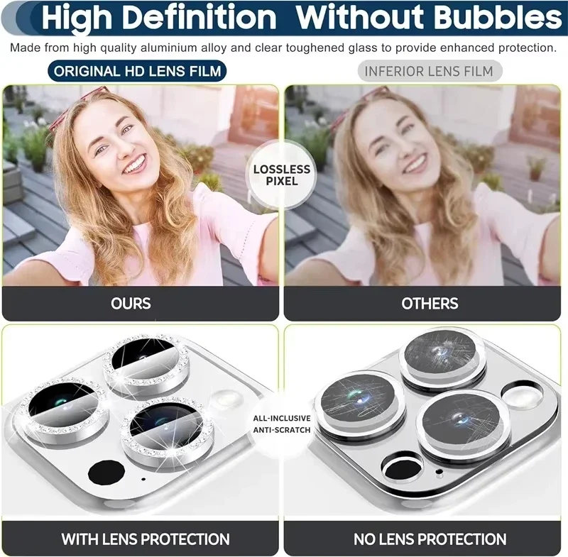 Glitter Diamond Rhinestone Camera Lens Protector for iPhone 17 Air 16 16Pro 15 14 Pro Max Plus 13 12 Mini 11 16Pro 13Pro 12Pro thumbnail 4
