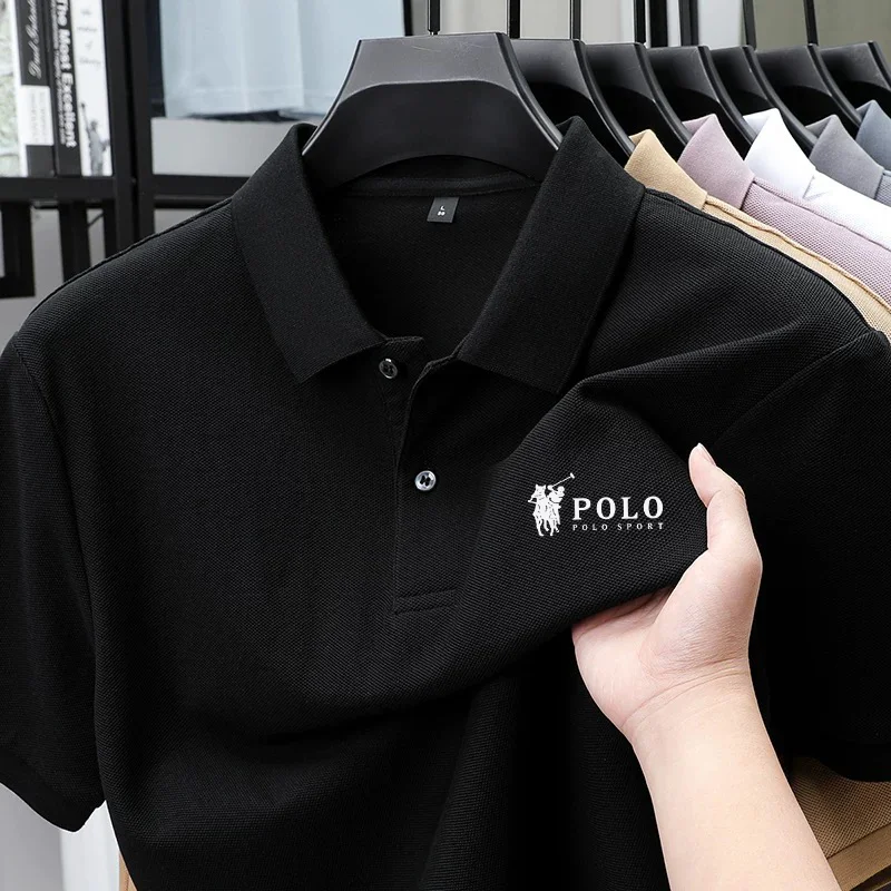 Men's premium summer polo shirt, quick drying, breathable, casual, business fashion, sports, short sleeved, men's clothing
