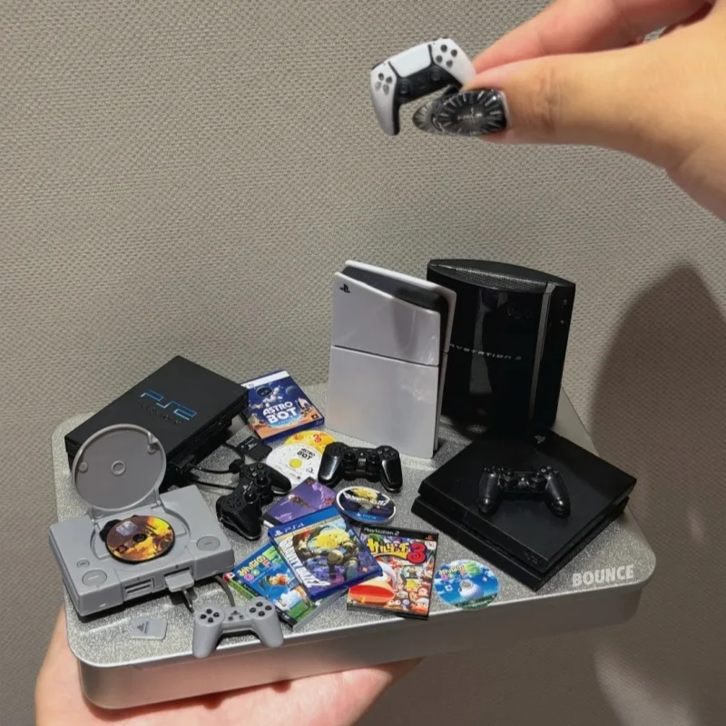 Playstation Ps1,2,3,4,5 Game Console Miniature Collectible Model Gashapon With Controller Game Disc Retro Gaming Collectors