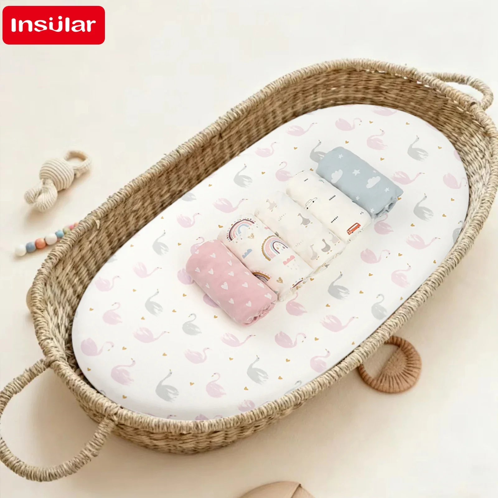 INSULAR 1PCS Polyester Fitted Crib Sheet Set for Baby Bassinet And Toddler Bed Mattress Cover Compatible with Changing Pad