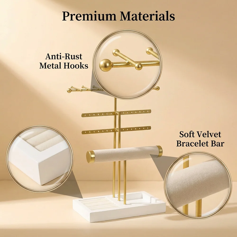 1 Pcs Fashion Jewelry Display Stand Metal Necklace Bracelet Anklet Stud Earring Jewelry Storage Rack Holder With Wooden Base thumbnail 4
