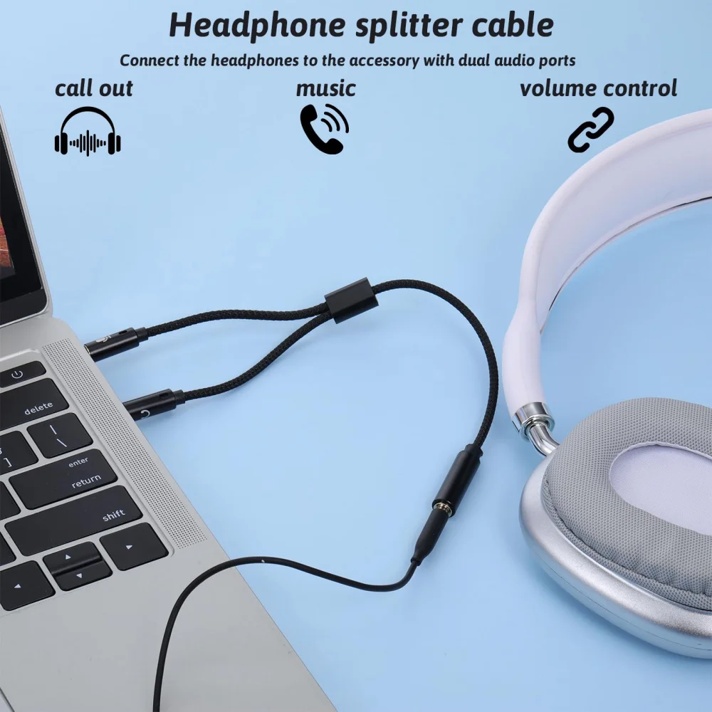 2 in 1 Headphone Splitter & Adapter,3.5mm Headphone Mic Splitter Adapter,Male to Dual Female Y,Microphone Audio Stereo Jack thumbnail 2