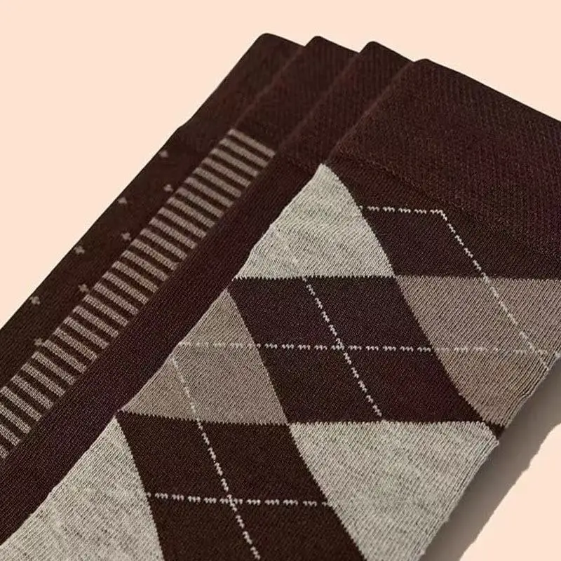 Men Argyle Crew Socks Brown Grey Plaid Cotton Dress Socks Casual Business Soft Breathable Size 6-10 thumbnail 5