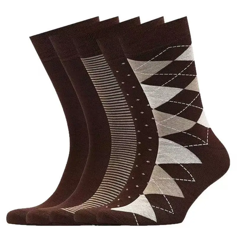 Men Argyle Crew Socks Brown Grey Plaid Cotton Dress Socks Casual Business Soft Breathable Size 6-10 thumbnail 3
