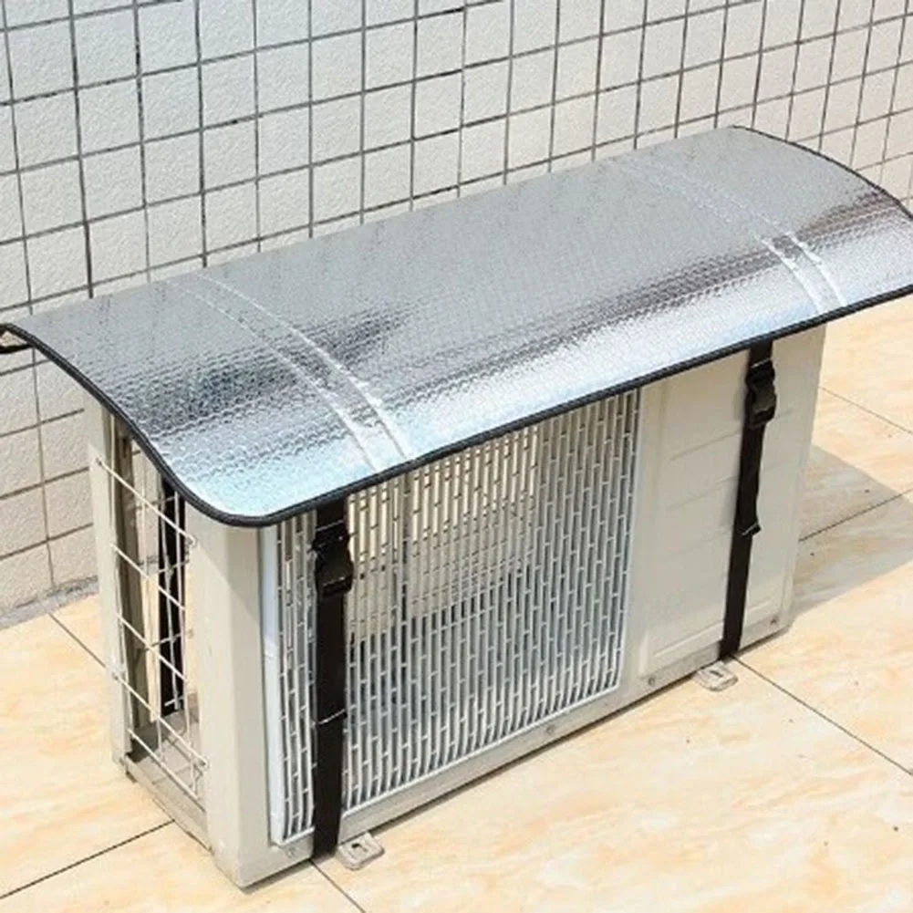 Air Conditioning Cover Outdoor Rainproof Sun-Resistant Aluminum Foil Dust Cover Protective Sleeve With Elastic Band Lifting Loop