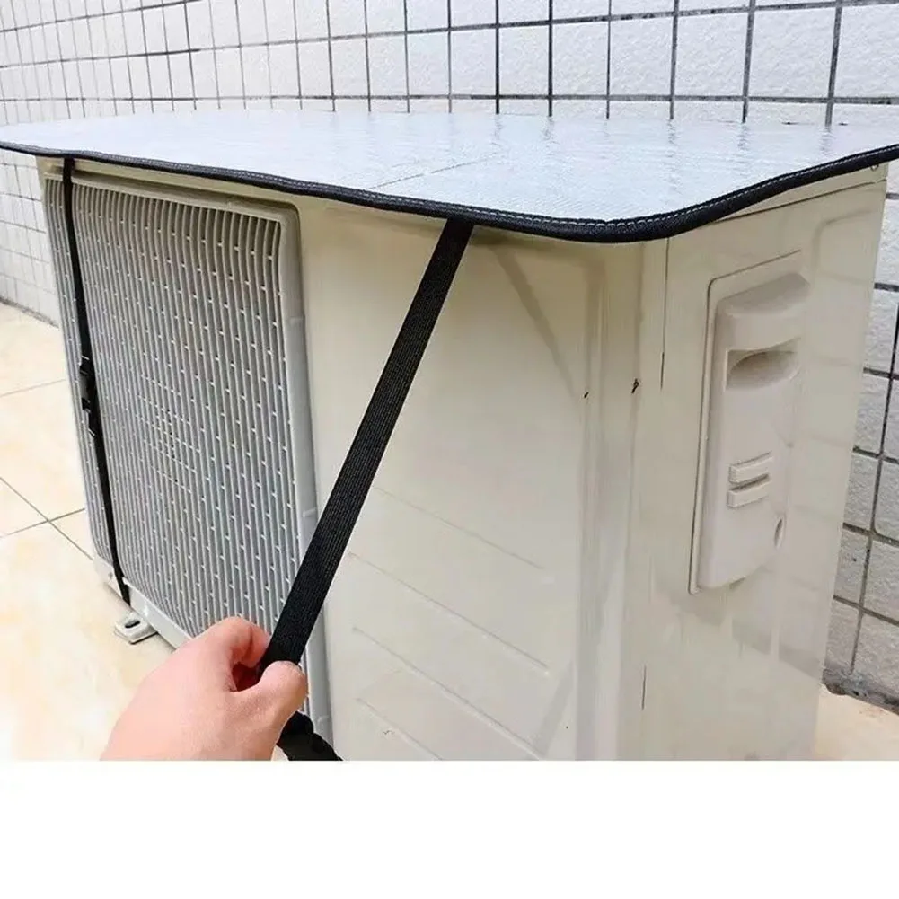Air Conditioning Cover Outdoor Rainproof Sun-Resistant Aluminum Foil Dust Cover Protective Sleeve With Elastic Band Lifting Loop thumbnail 2