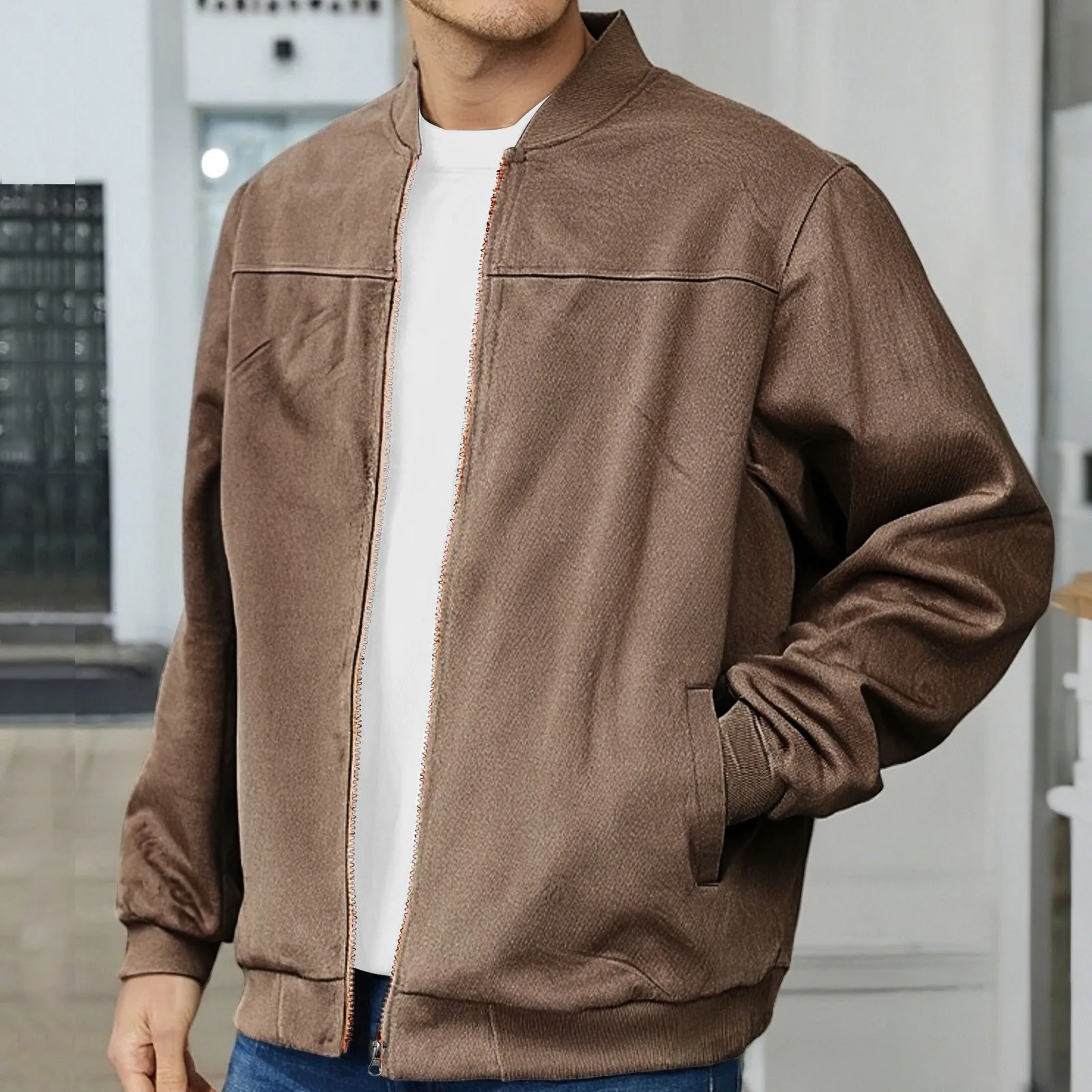 Men's Leather Fur Jacket - Casual Stand-Up Collar Style - Attractive yet not flashy Retro Coat - Fits well without being bulky
