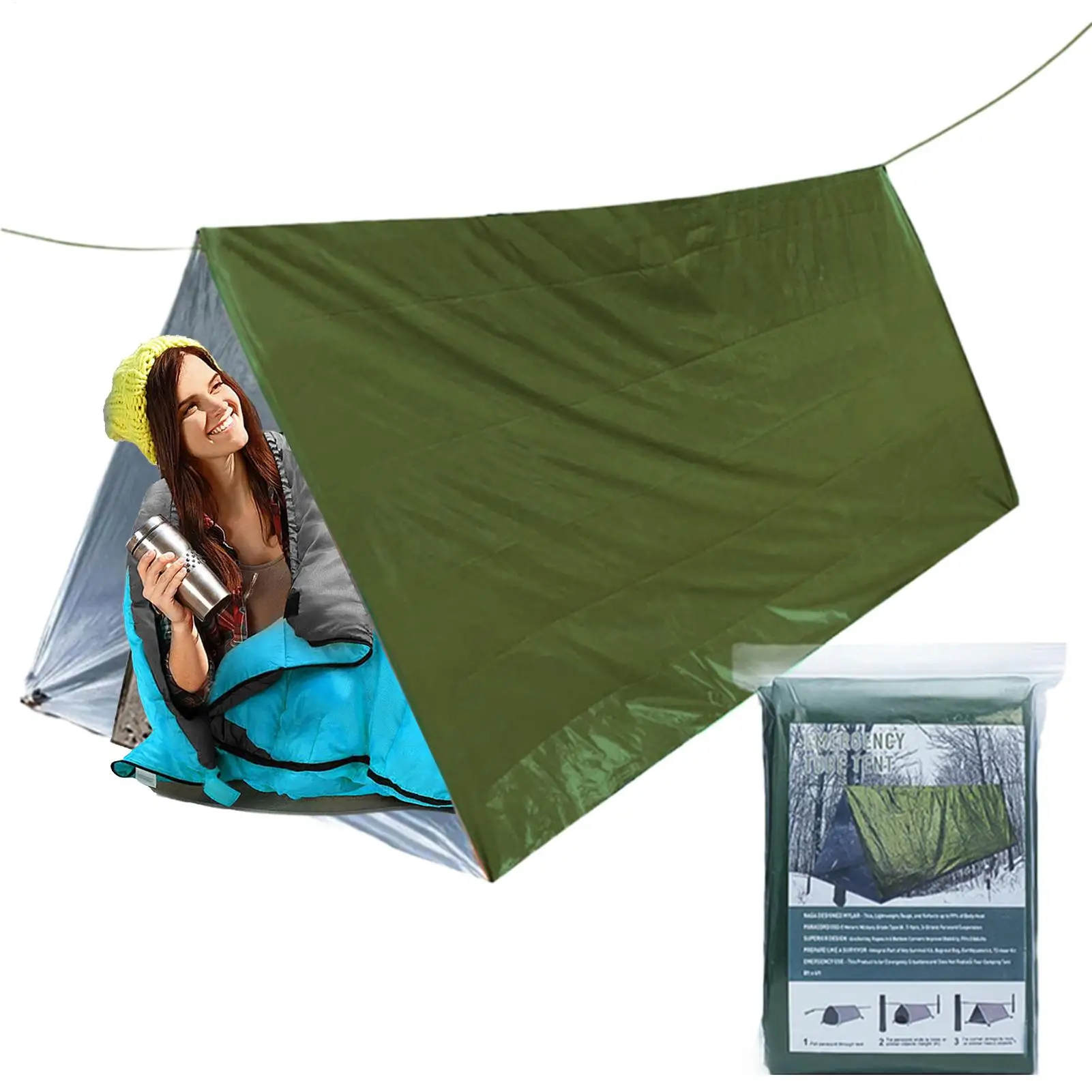 Tube Tent Life Tent 2 Person Survival Shelter Windproof Waterproof Thermal Sack Sleeping Bag Tarp Lifesaving Gear for Camping