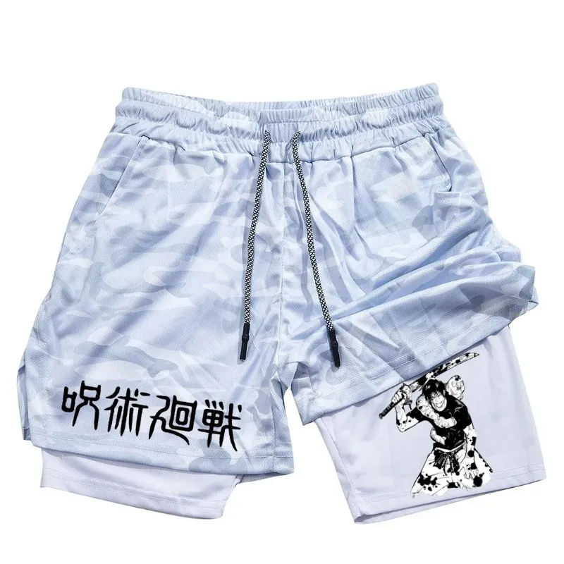 Anime Performance Shorts Men GYM Casual Fashion Sports Shorts Workout Running Mesh 2-In-1 Sport Short Double Deck Summer Pants thumbnail 6