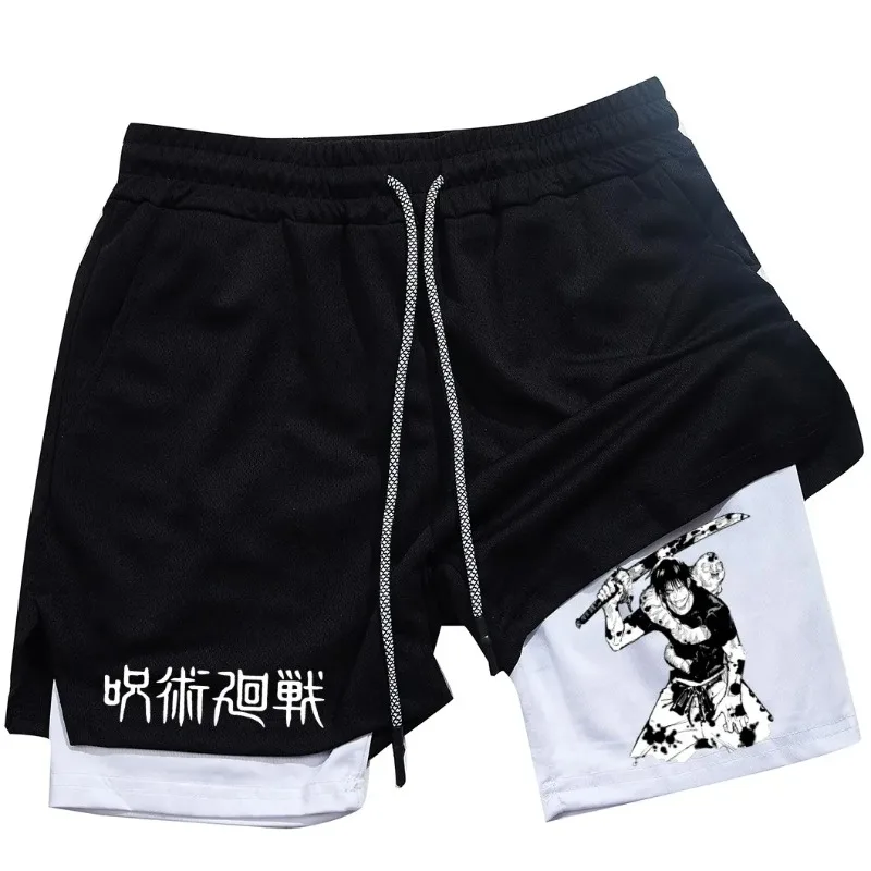 Anime Performance Shorts Men GYM Casual Fashion Sports Shorts Workout Running Mesh 2-In-1 Sport Short Double Deck Summer Pants thumbnail 3