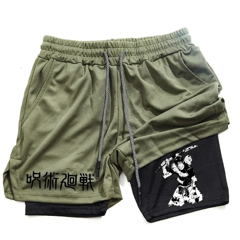 Anime Performance Shorts Men GYM Casual Fashion Sports Shorts Workout Running Mesh 2-In-1 Sport Short Double Deck Summer Pants thumbnail 5