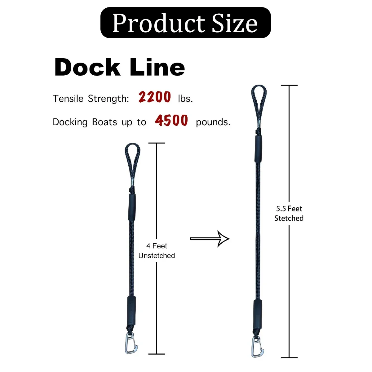 Elastic Bungee Dock Line with Stainless Hooks, Adjustable Shock Absorbing Rope 1/2PC for Kayak Canoe Jet Ski Pontoon Boat Marine thumbnail 3