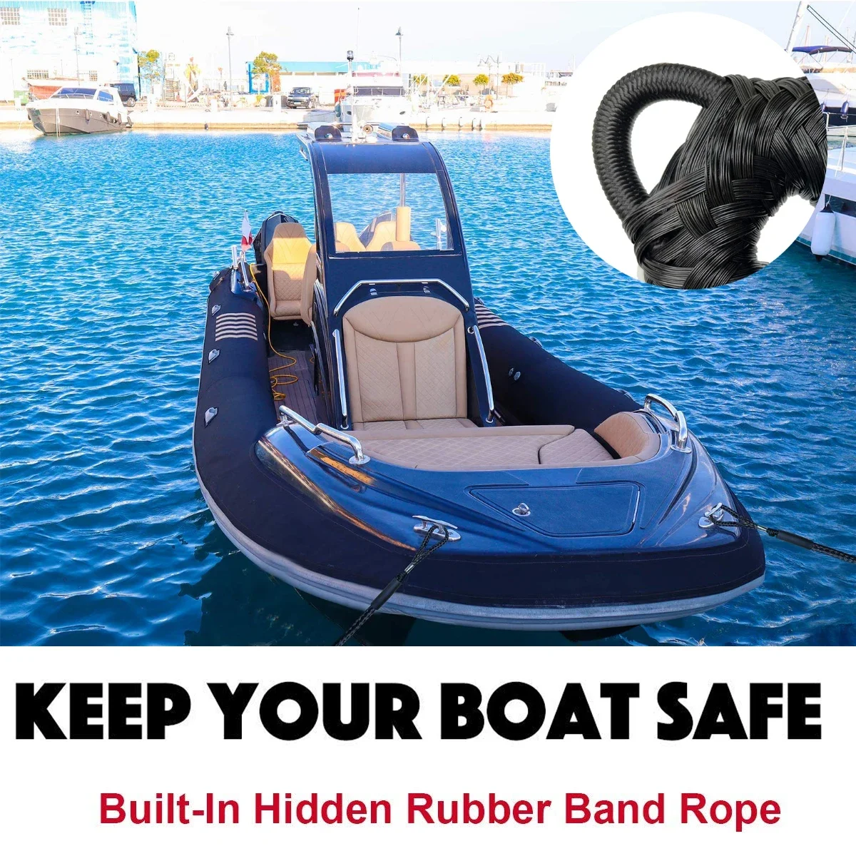 Elastic Bungee Dock Line with Stainless Hooks, Adjustable Shock Absorbing Rope 1/2PC for Kayak Canoe Jet Ski Pontoon Boat Marine thumbnail 6