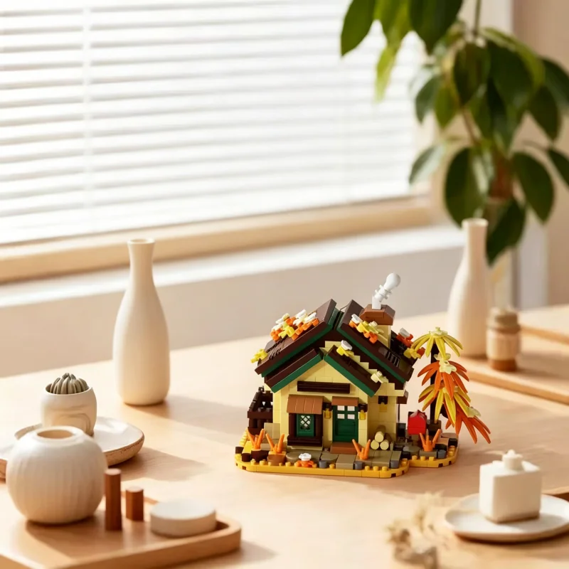 Four Seasons Cottage Building Block Set, Retro Mini House Model Kit with Windmill, Collectible DIY Assembly Toy for Adults, Idea thumbnail 4