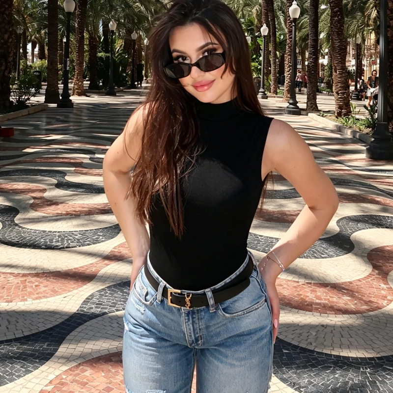 Women's Bodysuit Brown Sexy Back Hollow Out Design Bodysuit For Women 2026 Summer Sleeveless Backless High Neck Tank Top Female thumbnail 5