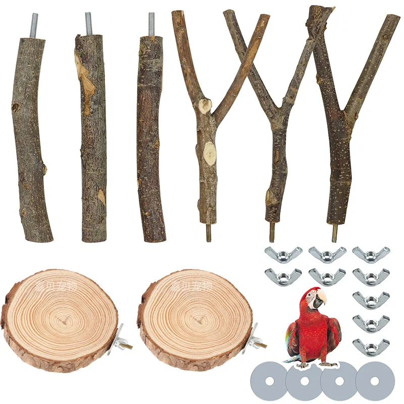 Natural Wood Parrot Perch Set, Bird Cage Stand Branch Platform for Budgie, Cockatiel, Pet Supplies thumbnail 3