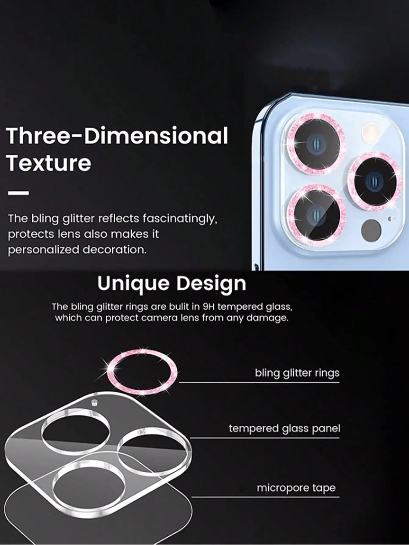 1PC Pink Glitter Camera Lens Protector for iPhone 17-11 Pro Max 9H HD Clear Anti-Scratch Case Friendly Full Cover thumbnail 6
