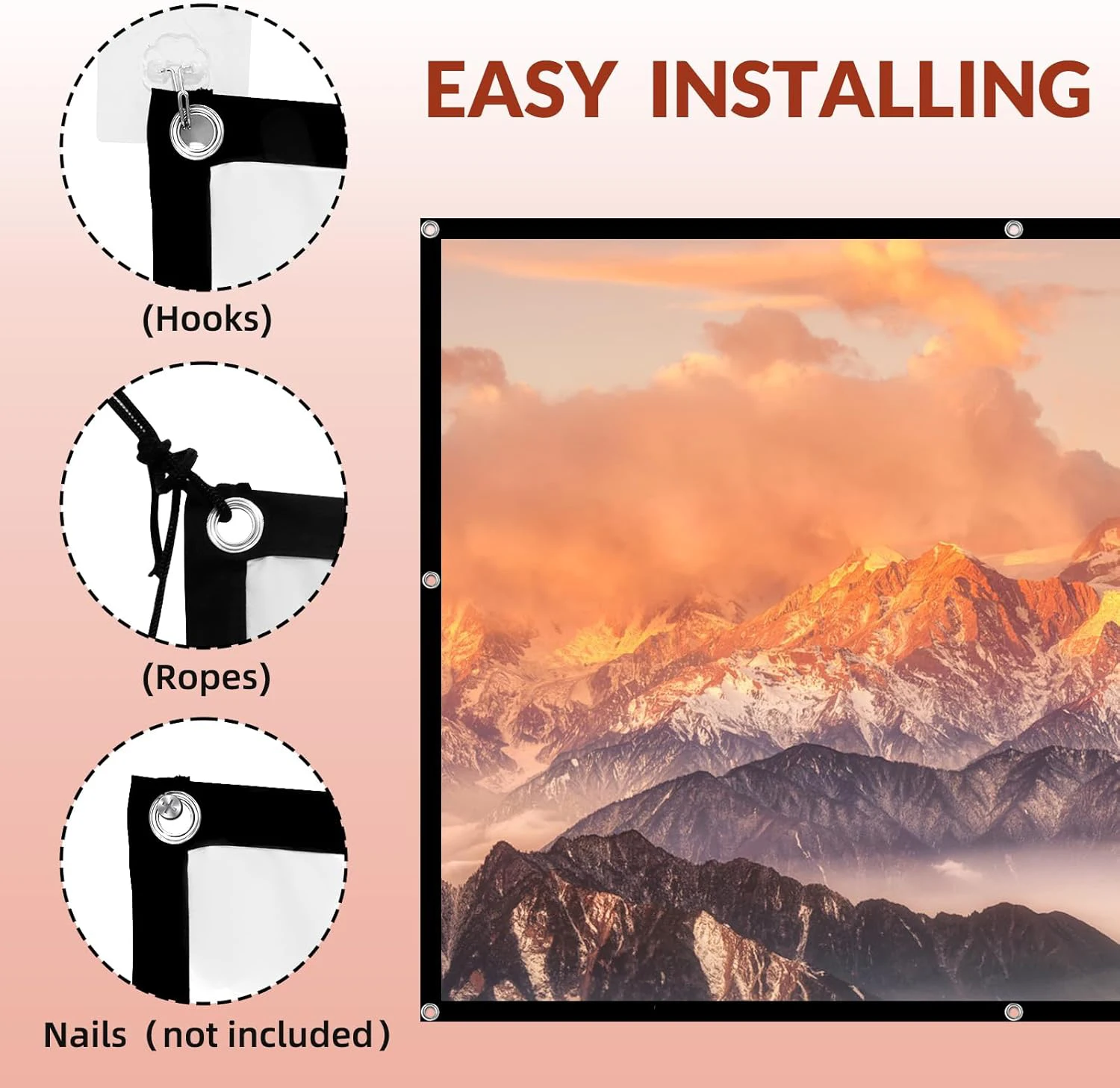 4K Portable Projection Screen Anti-Light Projector Curtain Metal Reflective Cloth Fabric High Brightness 16:9 thumbnail 4