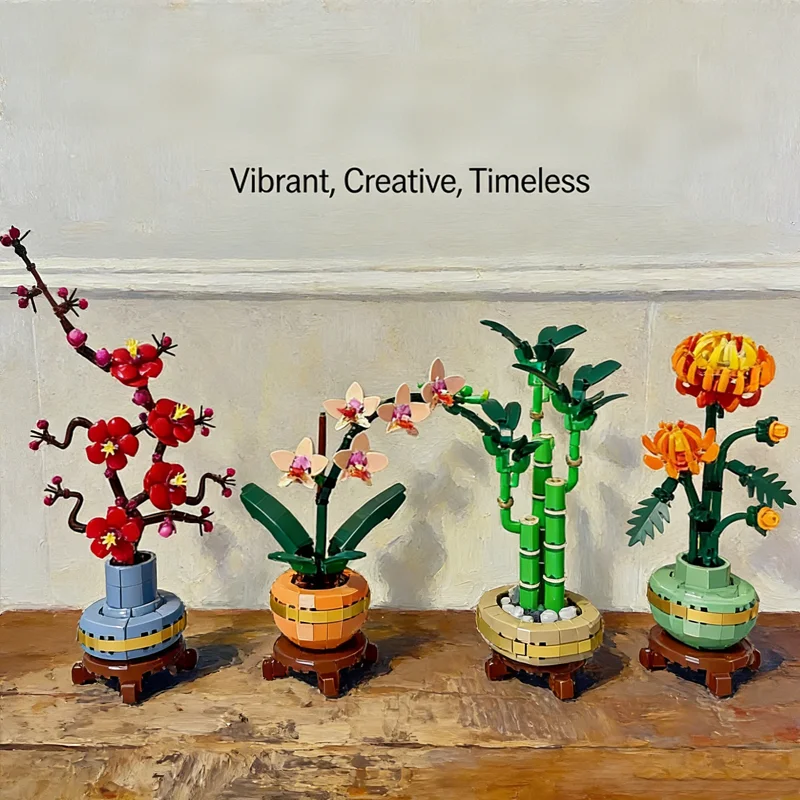 NEW MOC-Bouquet Orchid Bamboo Chrysanthemum Plum Blossom Building Blocks DIY Flowers Toy Set for Kid Adult Gift Home Decorations thumbnail 5