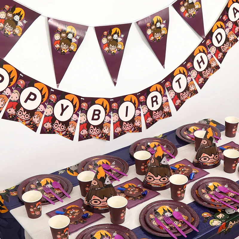 Magic School Birthday Party Decoration Disposable Tableware Paper Plate Cup Gift Bag Balloon Backgound Kid Party Halloween Favor thumbnail 2