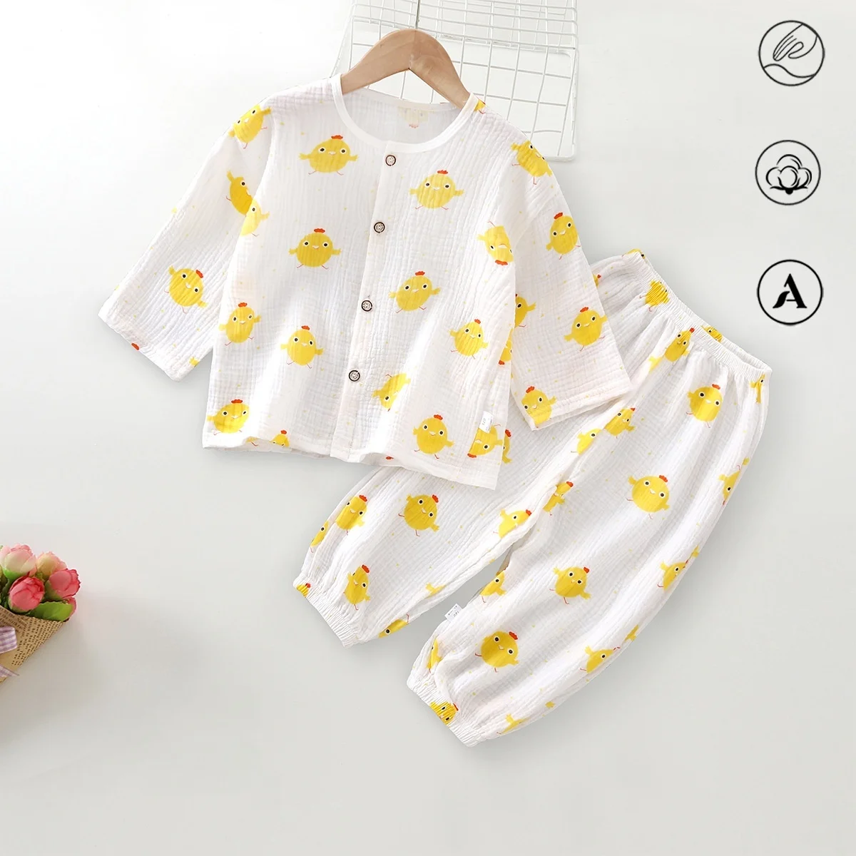 Baby Pajamas Set 0-3Y Spring Cartoon Muslin Cotton Infant Home Clothes Breathable Toddler Air Conditioned Sleepwear