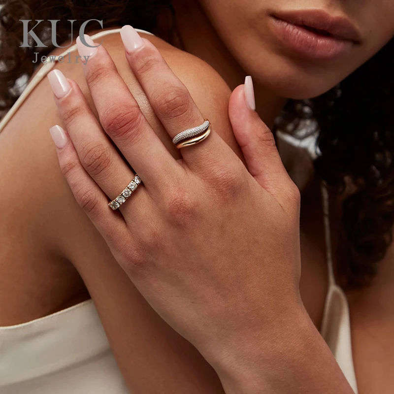 KUC Designer Jewelry Cloud Stackable Duo Set Rings Girls Original Certificate 925 Sterling Silver Geometric Ring Woman D thumbnail 3