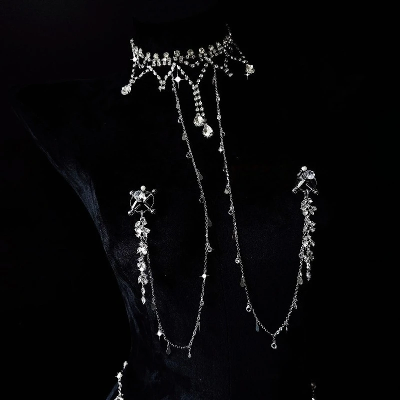 Nipple Clips with Sparkling Rhinestones Erotic Collar Chest Restraints One-Piece Body Chain 5-Size Anal Plugs BDSM Adult Sex Toy thumbnail 2
