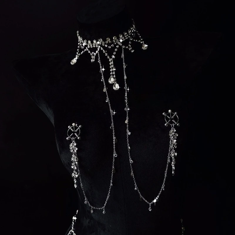 Nipple Clips with Sparkling Rhinestones Erotic Collar Chest Restraints One-Piece Body Chain 5-Size Anal Plugs BDSM Adult Sex Toy thumbnail 3