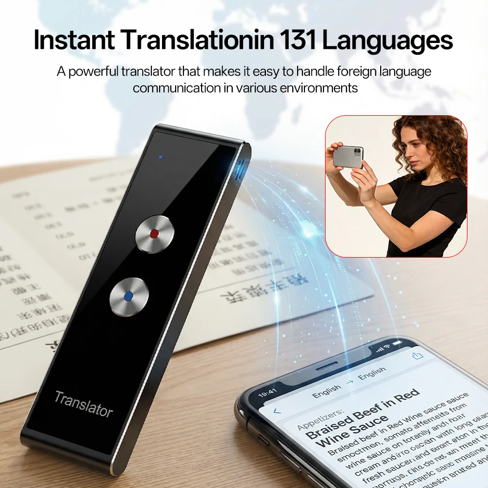 Portable Smart Voice Translator T4 T8 131 Languages Real-Time Translation Bluetooth Photo Translation Device thumbnail 3